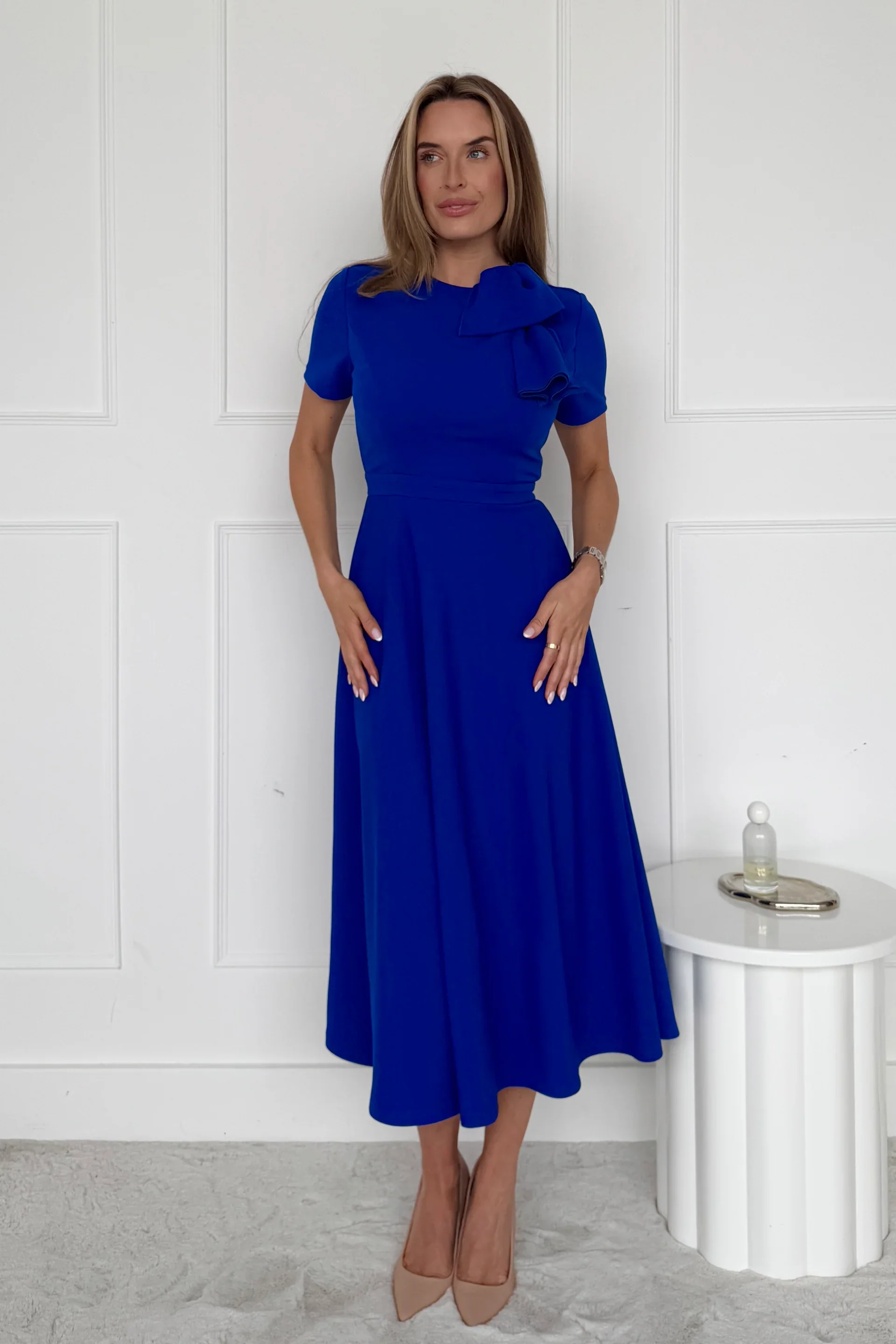 Minta Bow Detail Midi Dress (Cobalt)