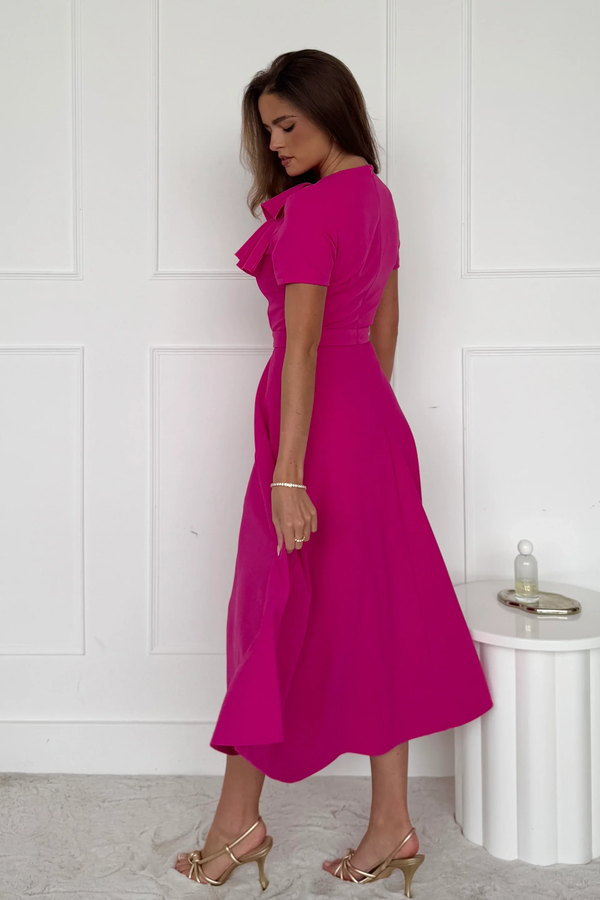 Minta Bow Detail Midi Dress (Pink) - Image 4