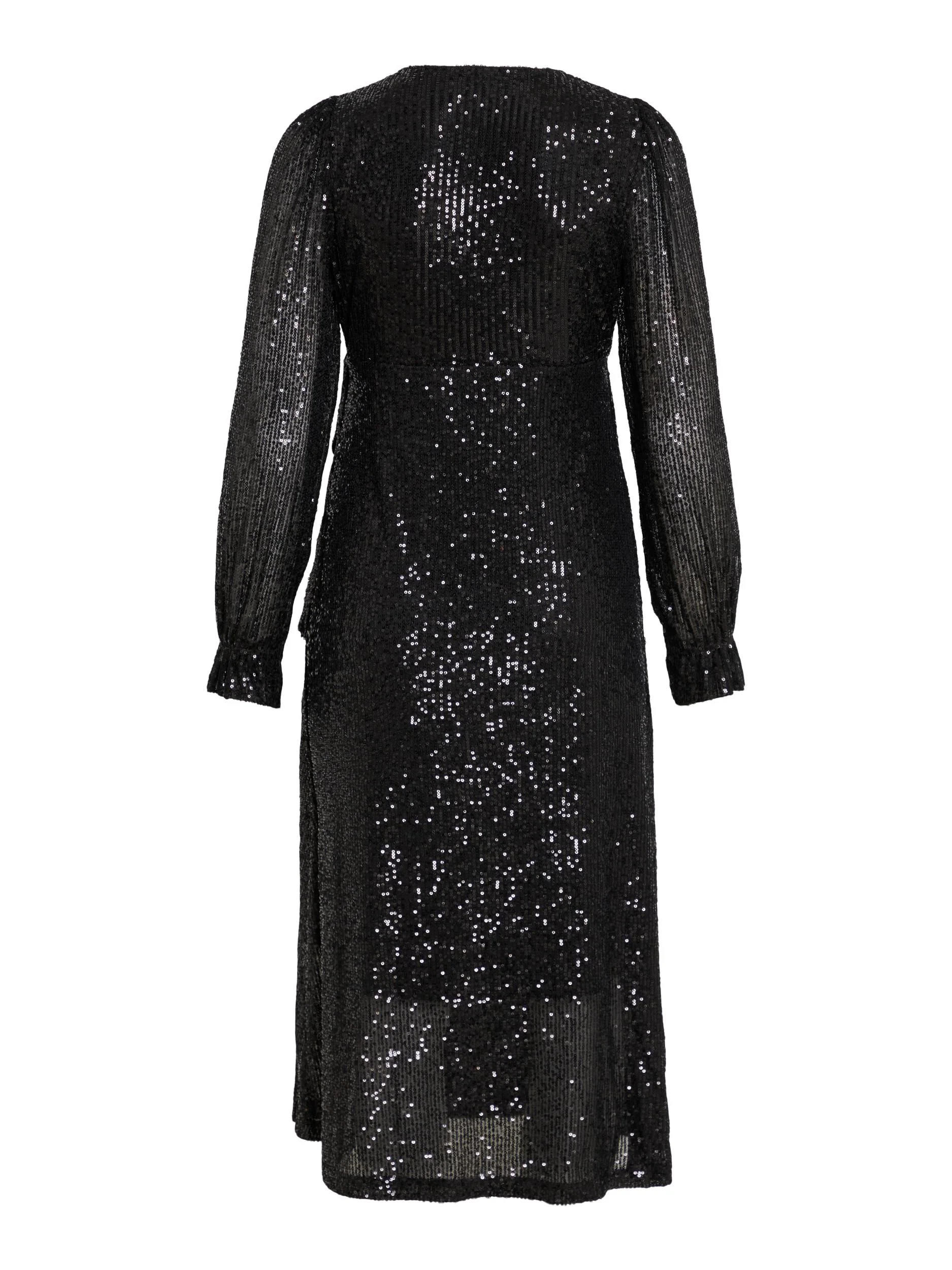 MIRA SEQUIN MIDI WRAP DRESS (BLACK) - Image 8