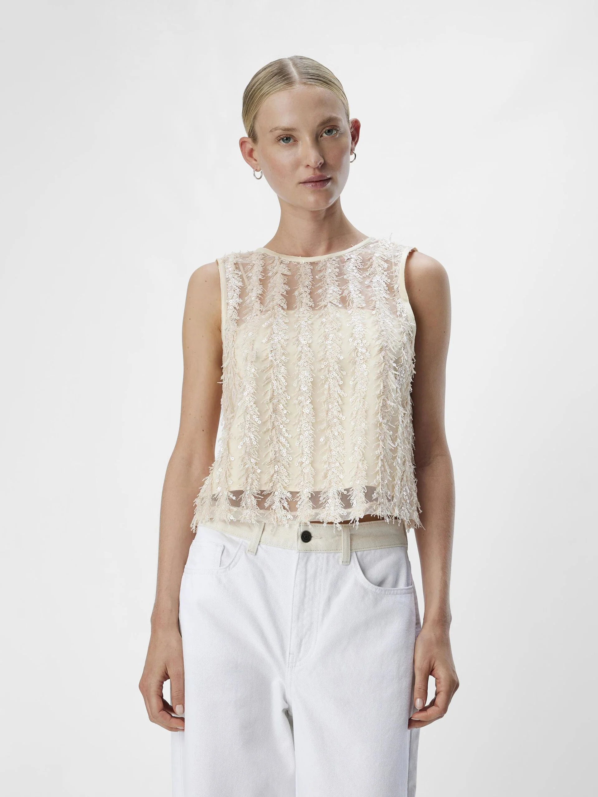 Mira Sleeveless Sequin Top (Sandshell)
