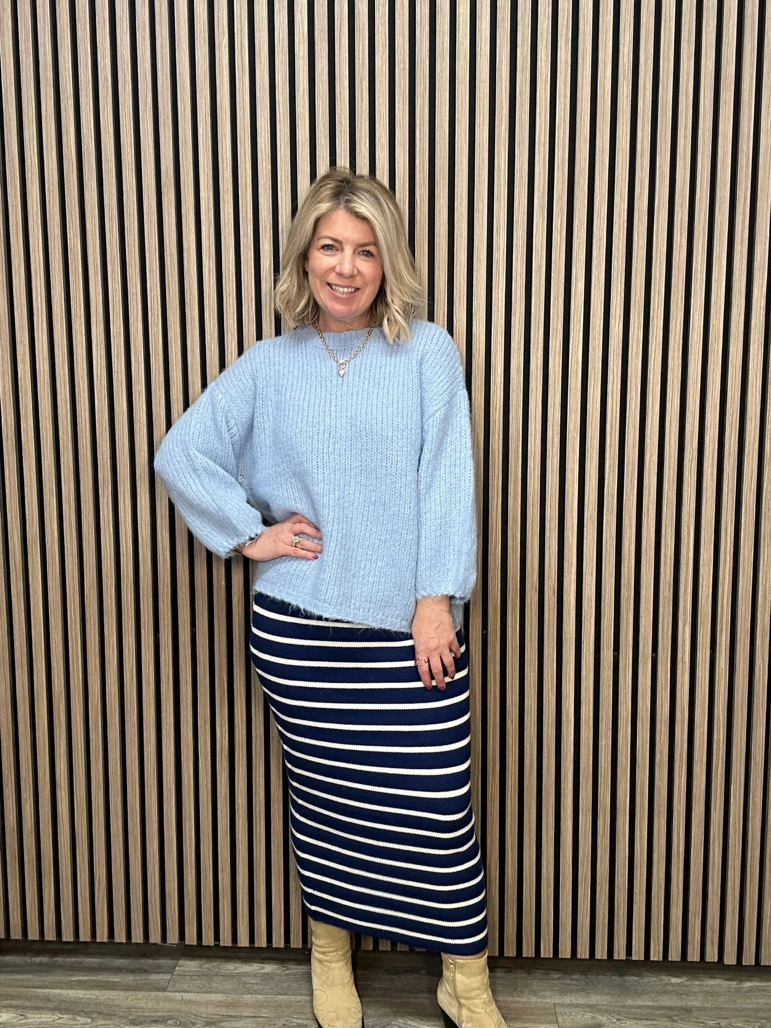 Miranda Knitted Midi Skirt (Medieval Blue/Birch) - Image 2