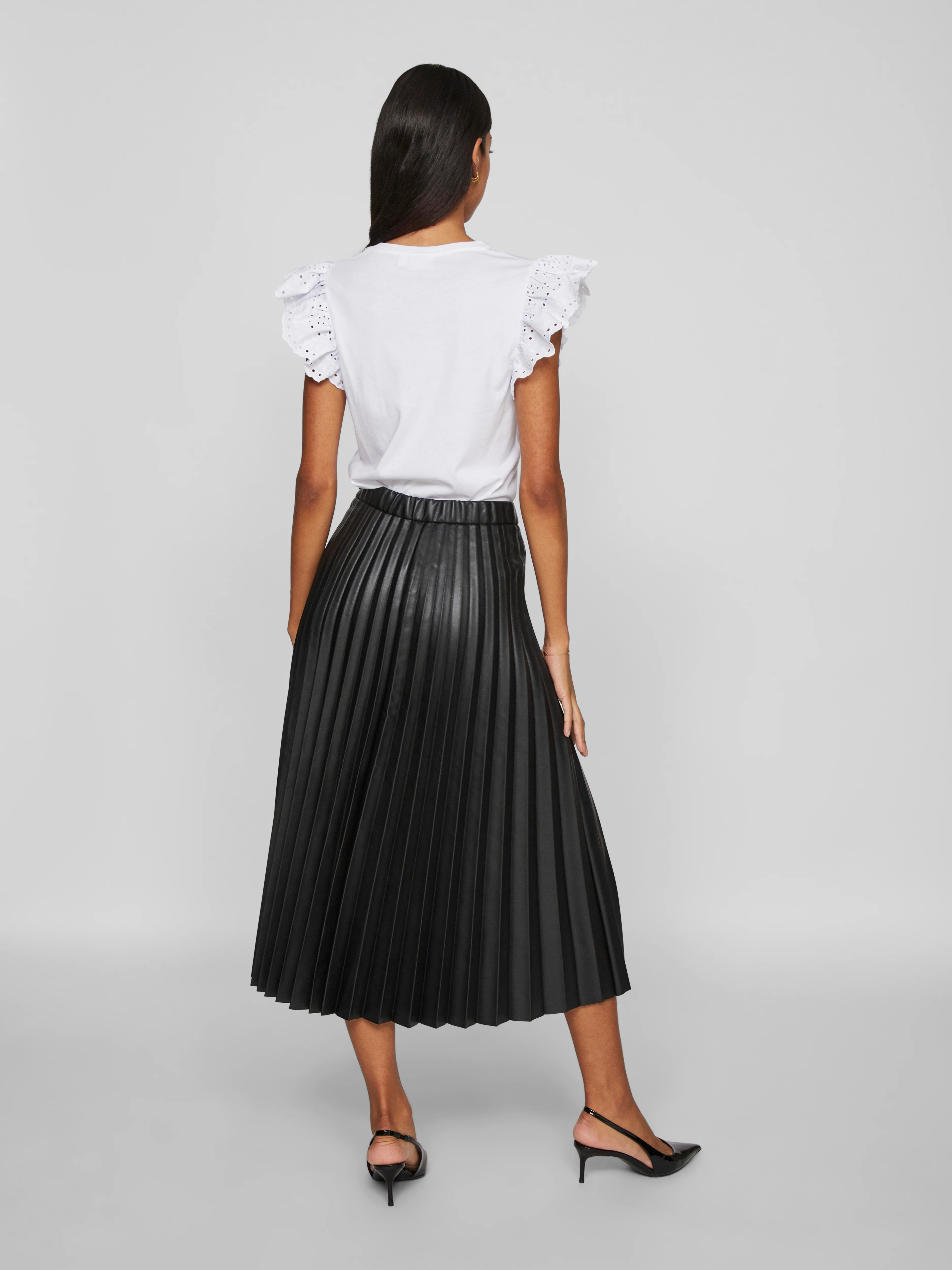 Miriam Faux Leather Midi Skirt (Black) - Image 2