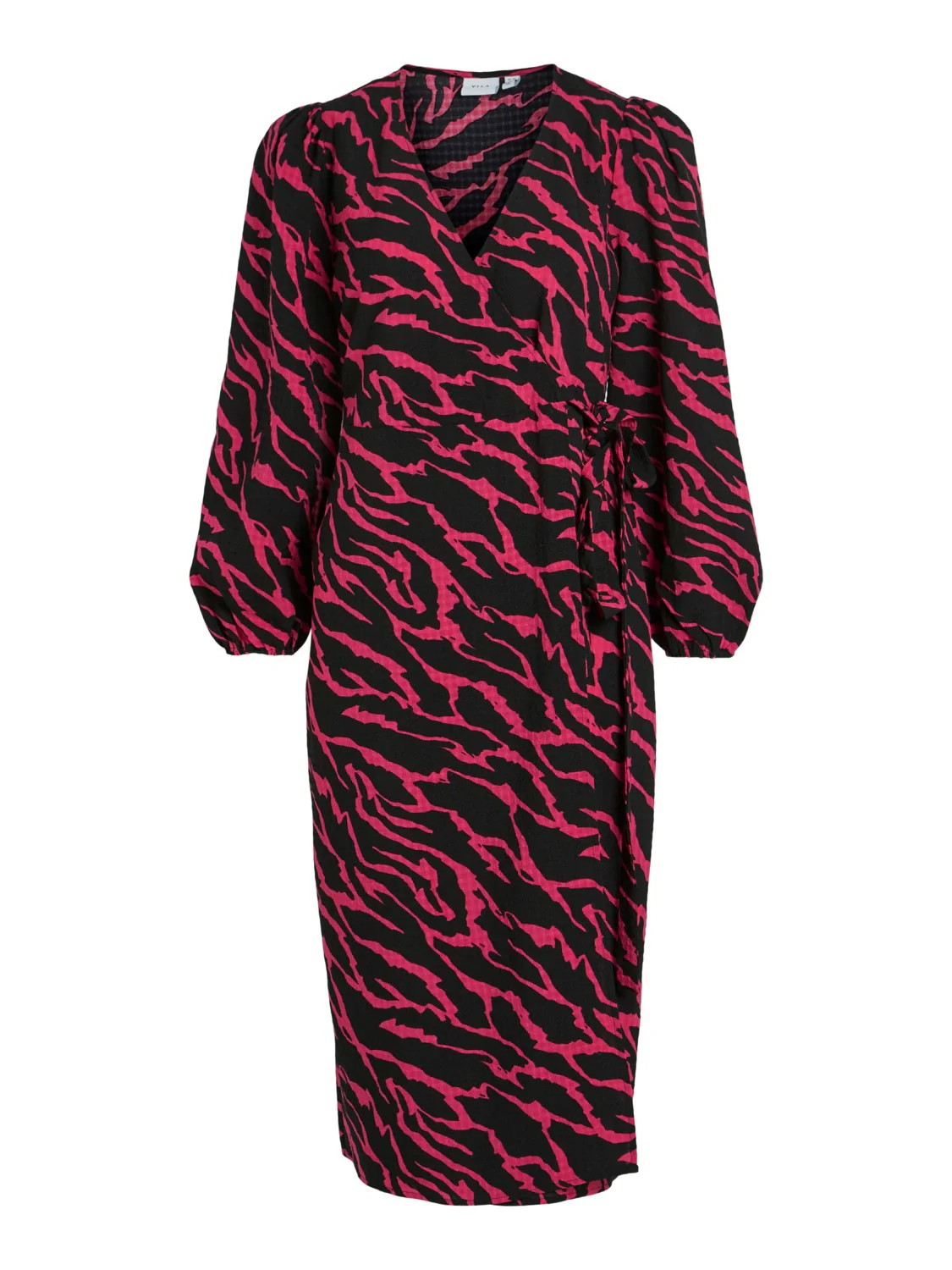 Molly Wrap Midi Dress (Black/Pink) - Image 2