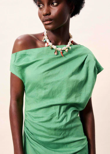Morere Asymmetrical Midi Dress (Green) - Image 3