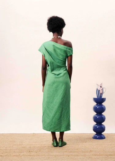 Morere Asymmetrical Midi Dress (Green) - Image 4