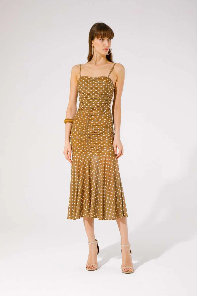 Nabuk Tulle Midi Dress (Brown/ Polka Dot) - Image 2