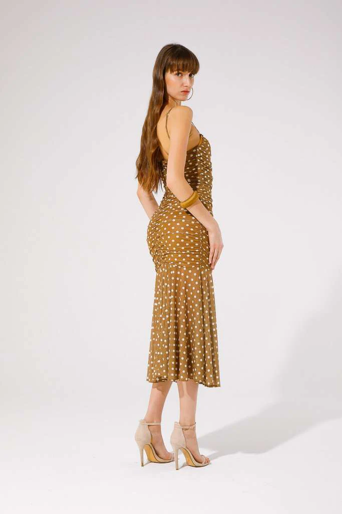 Nabuk Tulle Midi Dress (Brown/ Polka Dot) - Image 3
