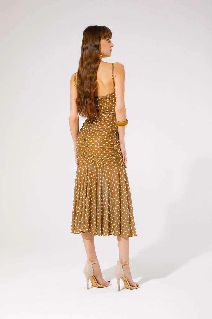 Nabuk Tulle Midi Dress (Brown/ Polka Dot) - Image 4