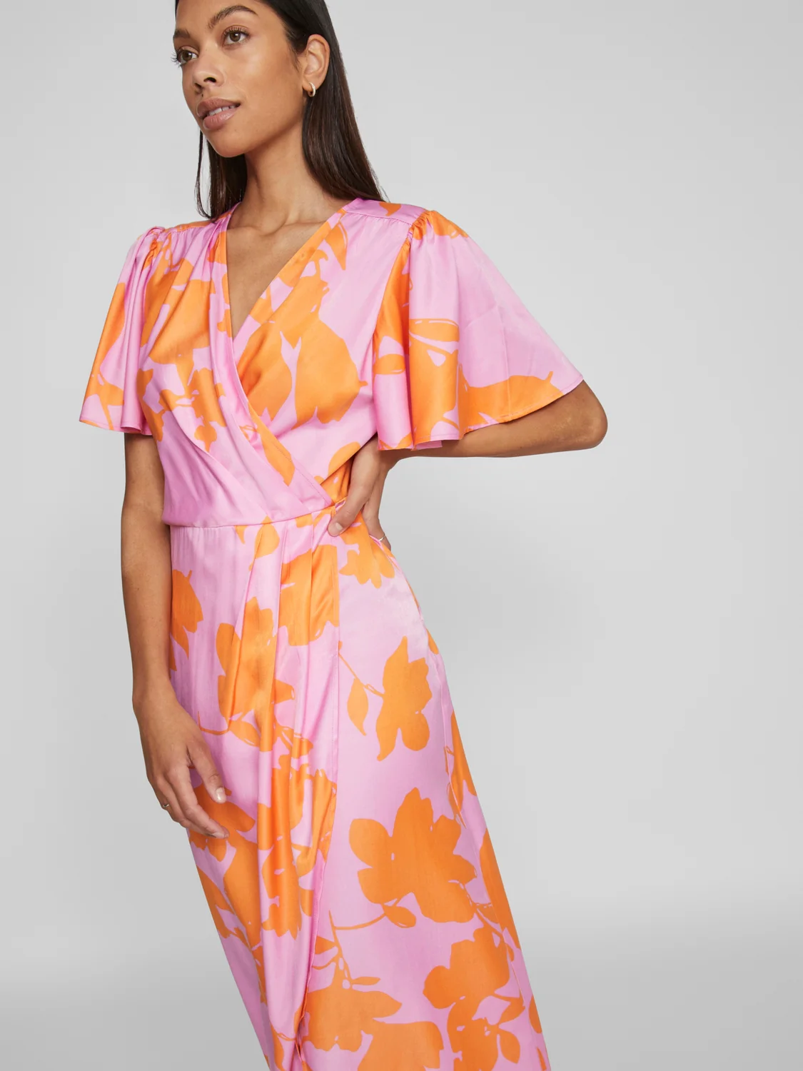 Nakita V-Neck Wrap Midi Dress Lilac/Orange - Image 6