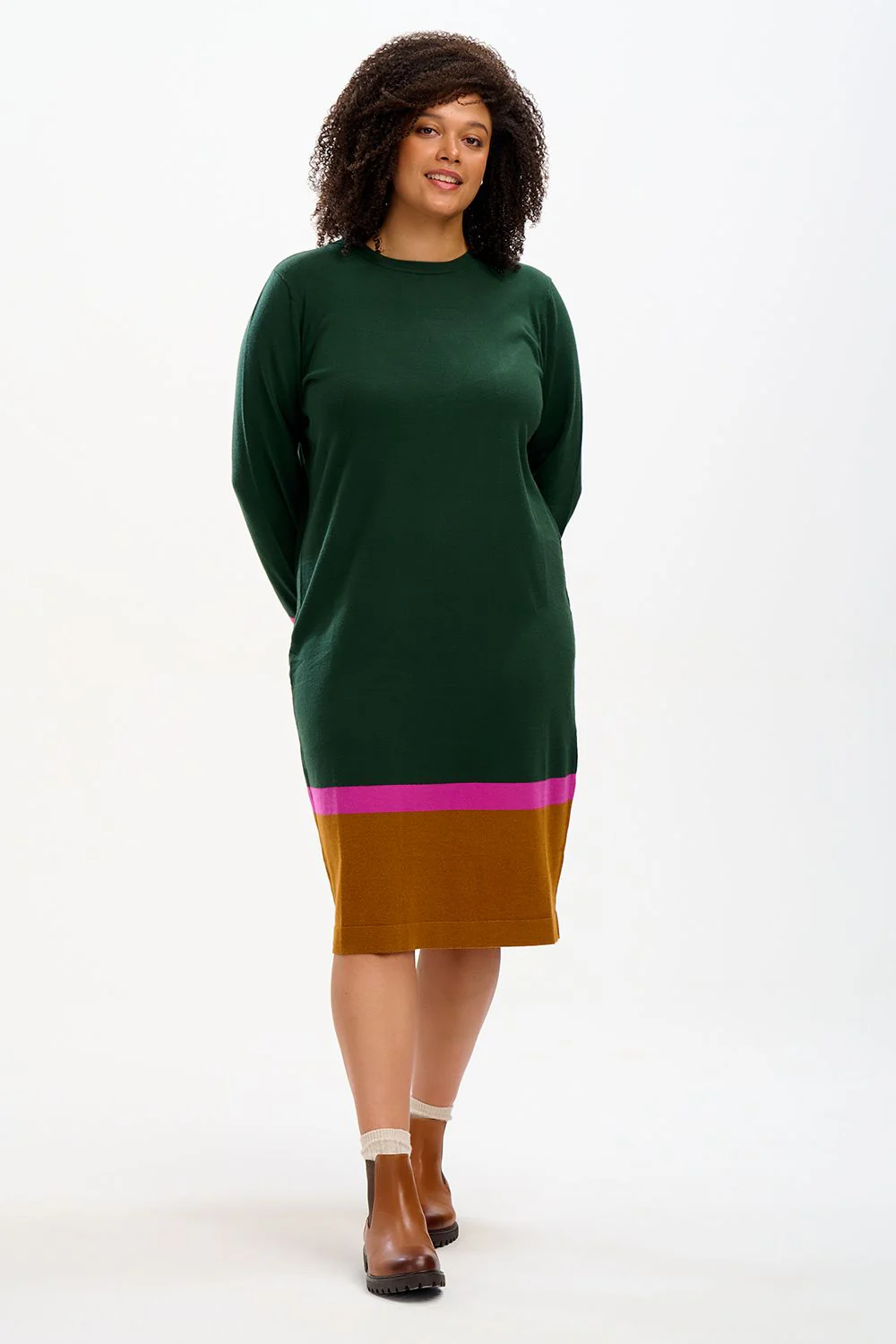 NALA MIDI KNIT DRESS (DARK GREEN/AUTUMN) - Image 3