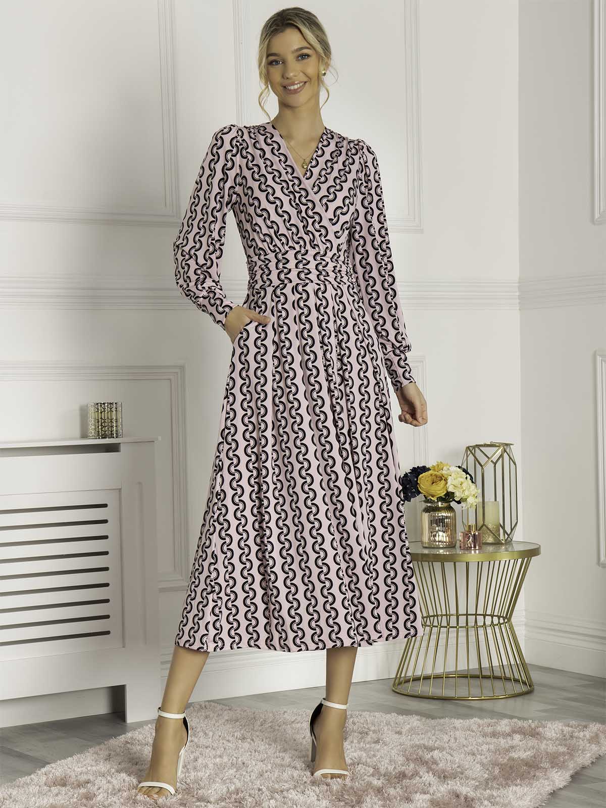 NANCY LONG SLEEVE MAXI DRESS (PINK GEO) - Image 2