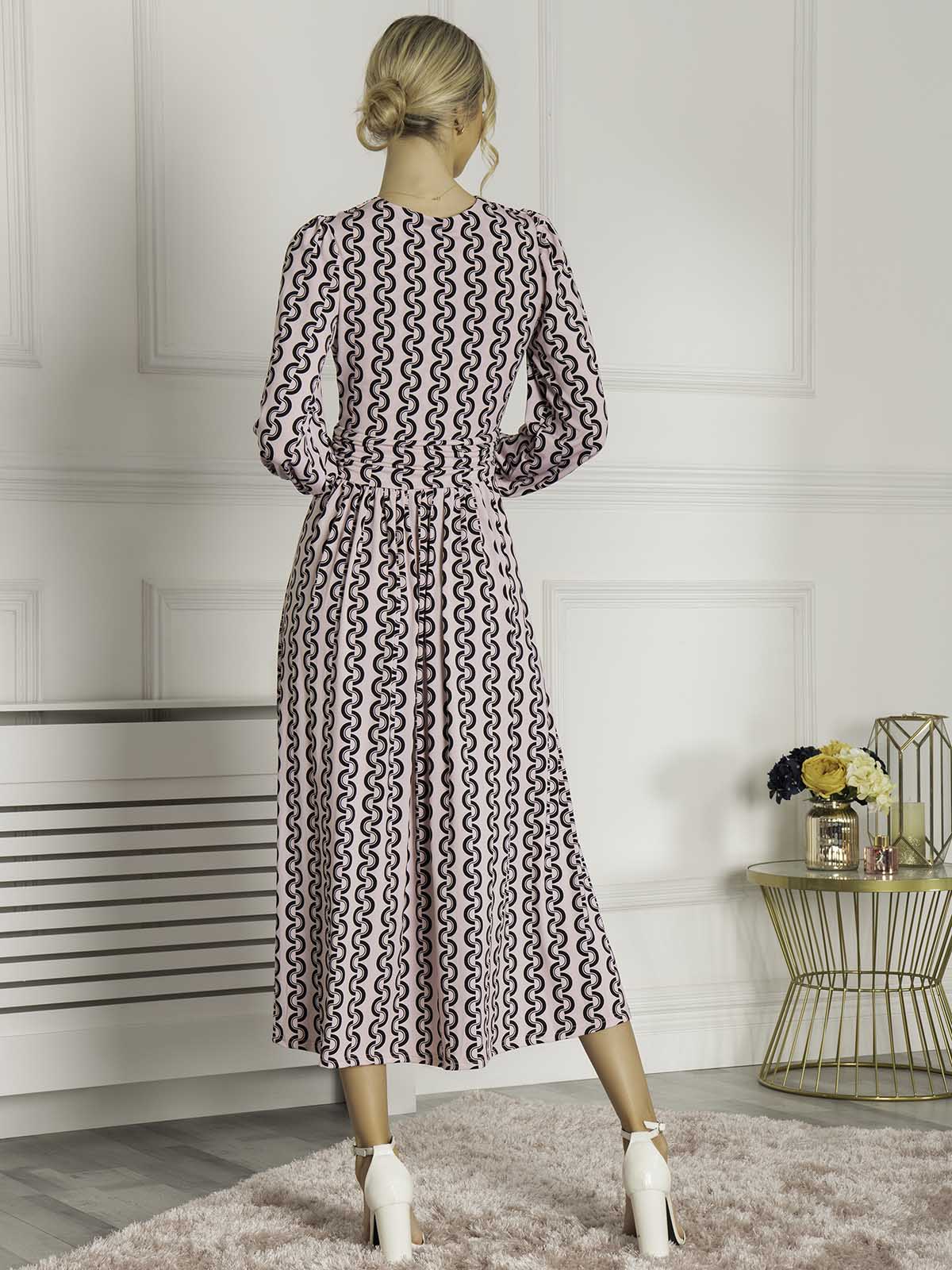NANCY LONG SLEEVE MAXI DRESS (PINK GEO) - Image 3