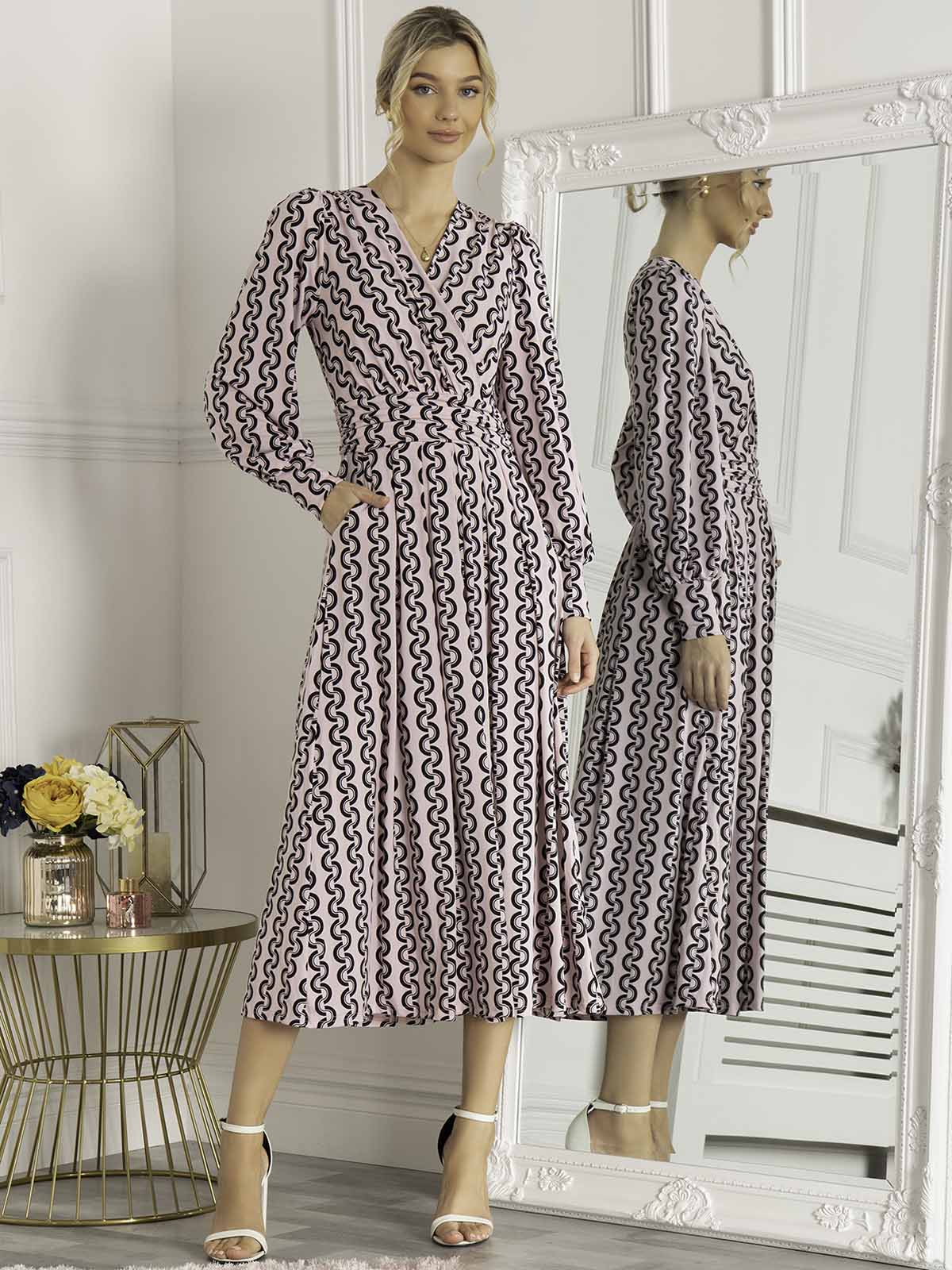 NANCY LONG SLEEVE MAXI DRESS (PINK GEO) - Image 4