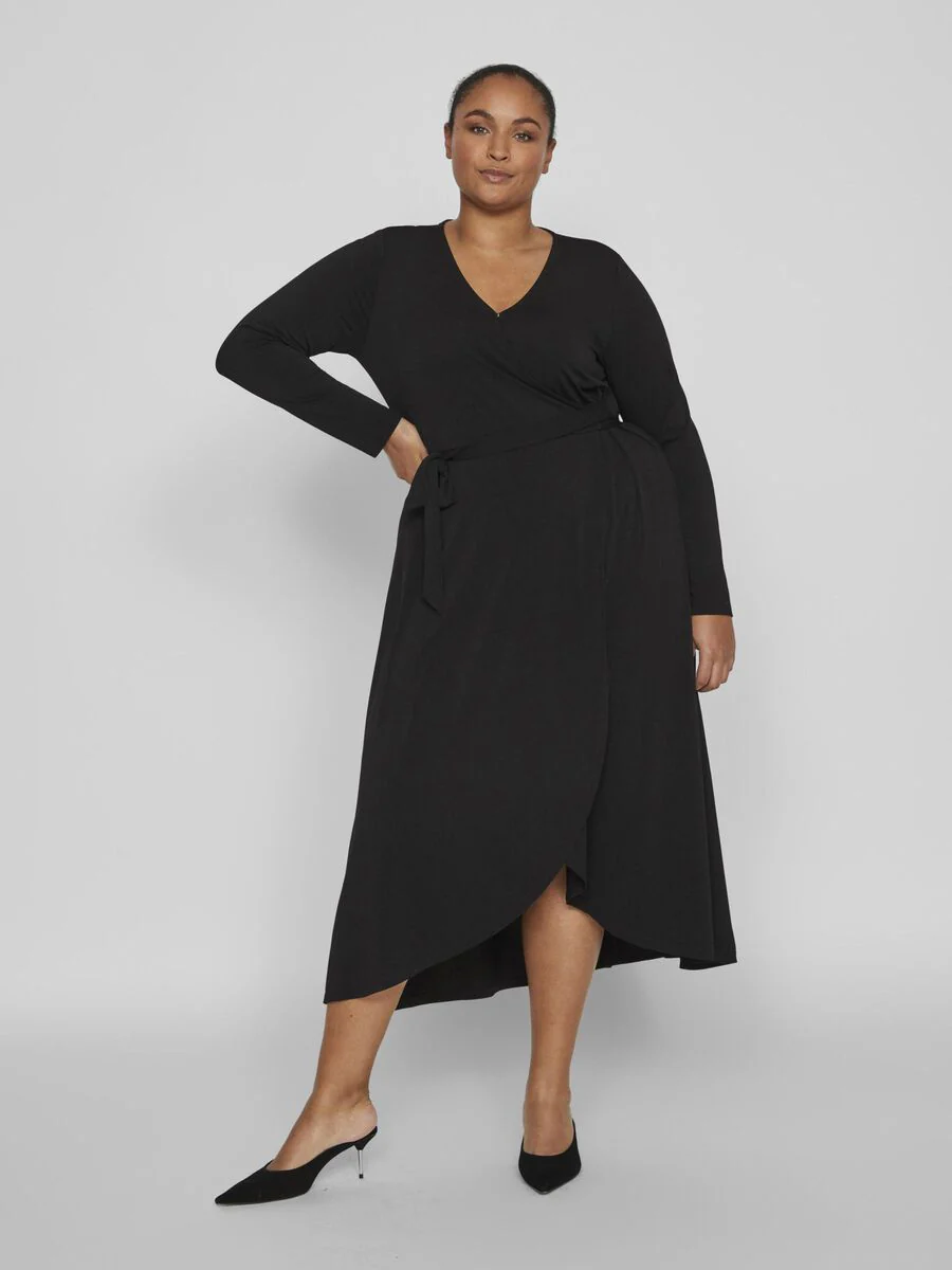 NANCY MIDI WRAP DRESS (BLACK) - Image 2