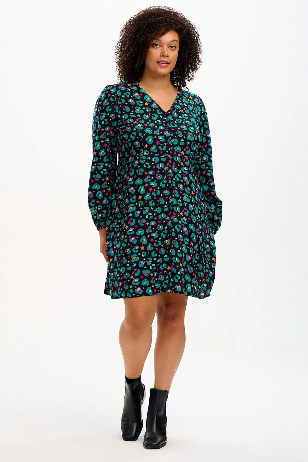 NATALIA TEA DRESS (BLACK/MULTI)