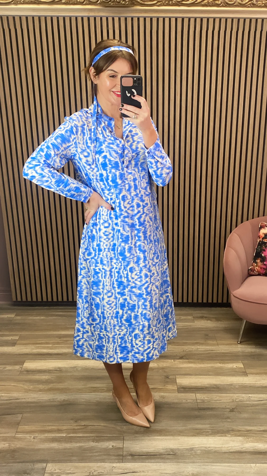 NEBI L/S DRESS (PALACE BLUE/SANDSHELL) - Image 4
