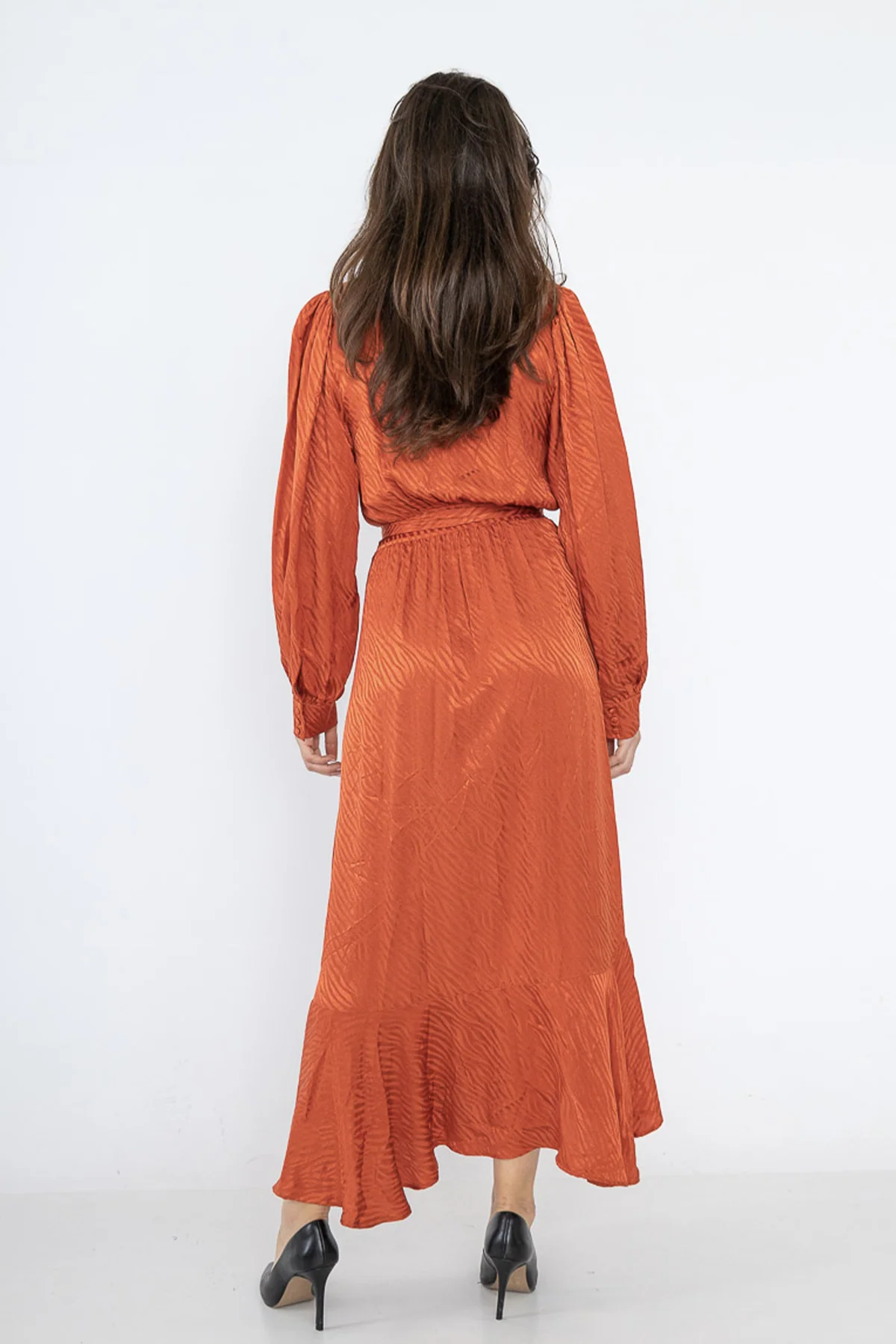 NICOLE LONG WRAP DRESS (RUST) - Image 4