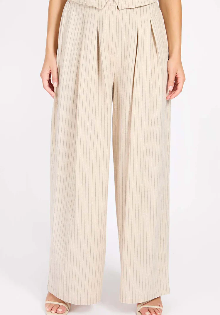 Logan Striped Linen Blend Trousers (Oatmeal/Black) - Image 2