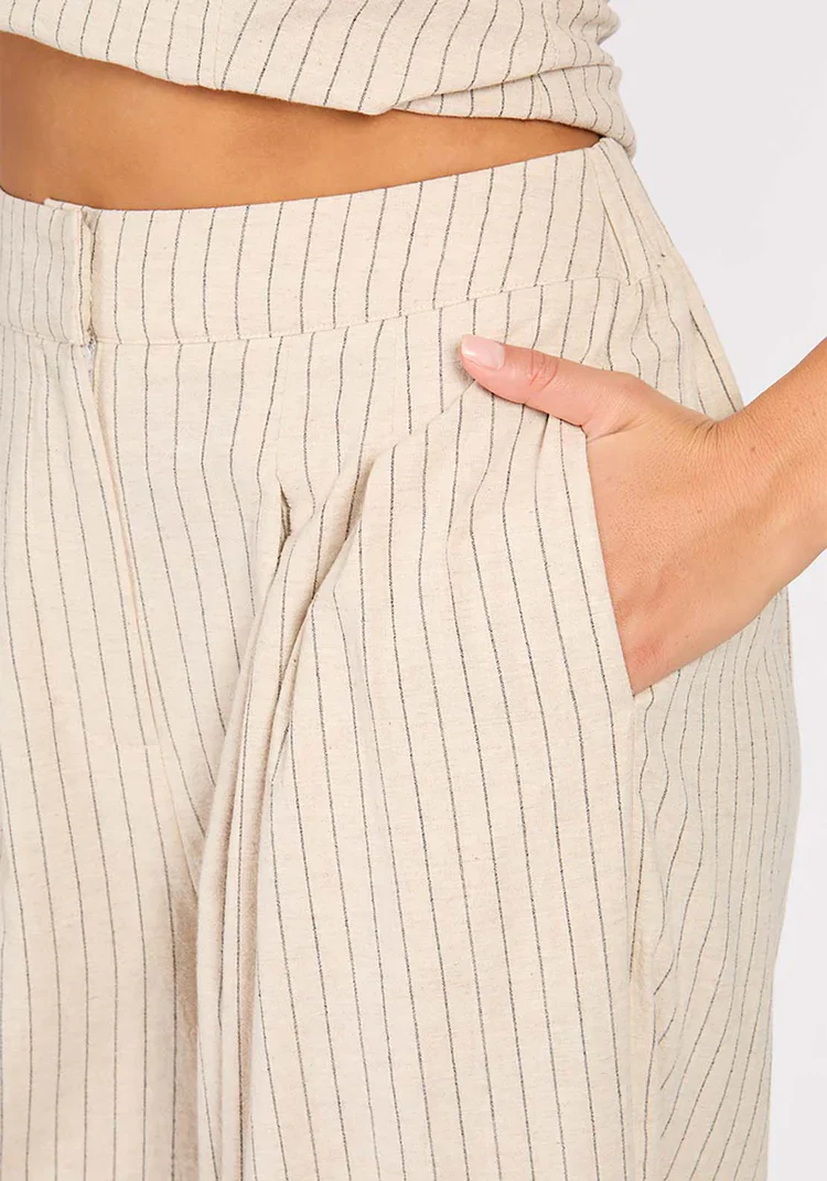Logan Striped Linen Blend Trousers (Oatmeal/Black) - Image 3
