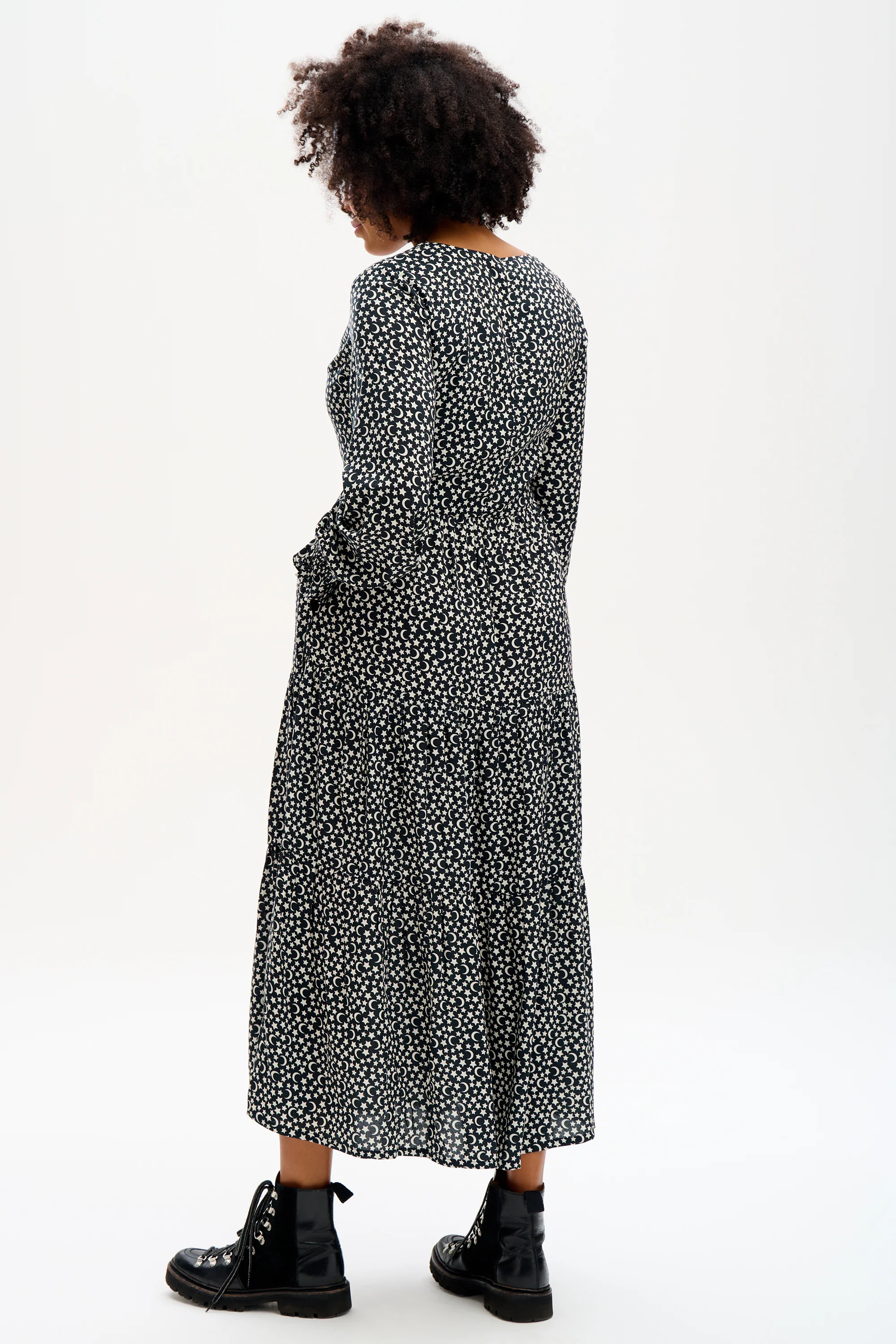 Nola Tiered Maxi Dress - Monochrome Moons & Stars - Image 3