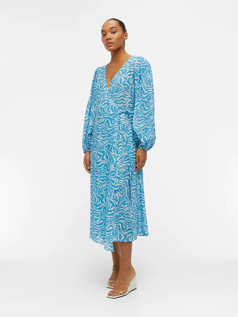 NORA L/S MIDI WRAP DRESS (BLUE) - Image 2