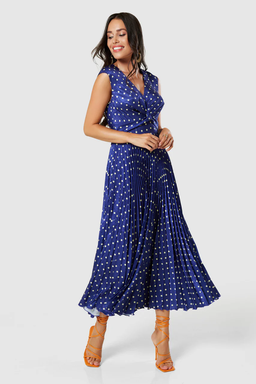 OLIVIA SPOT DRESS (NAVY BLUE) - Image 4