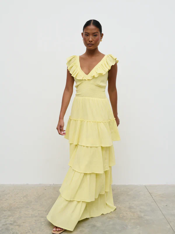 Opal Ruffle Maxi Dress (Lemon) - Image 3