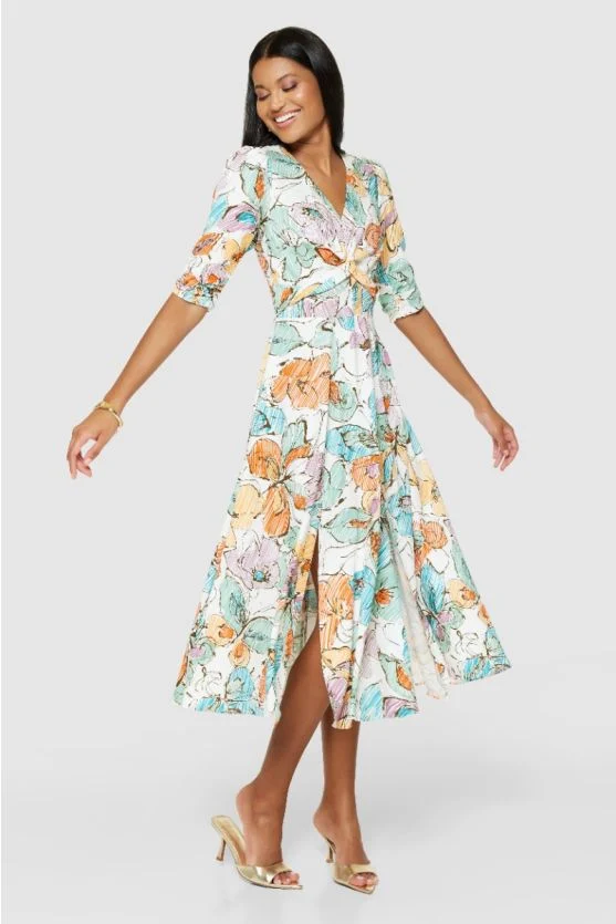 Orla Floral Midi Dress (Orange) - Image 2