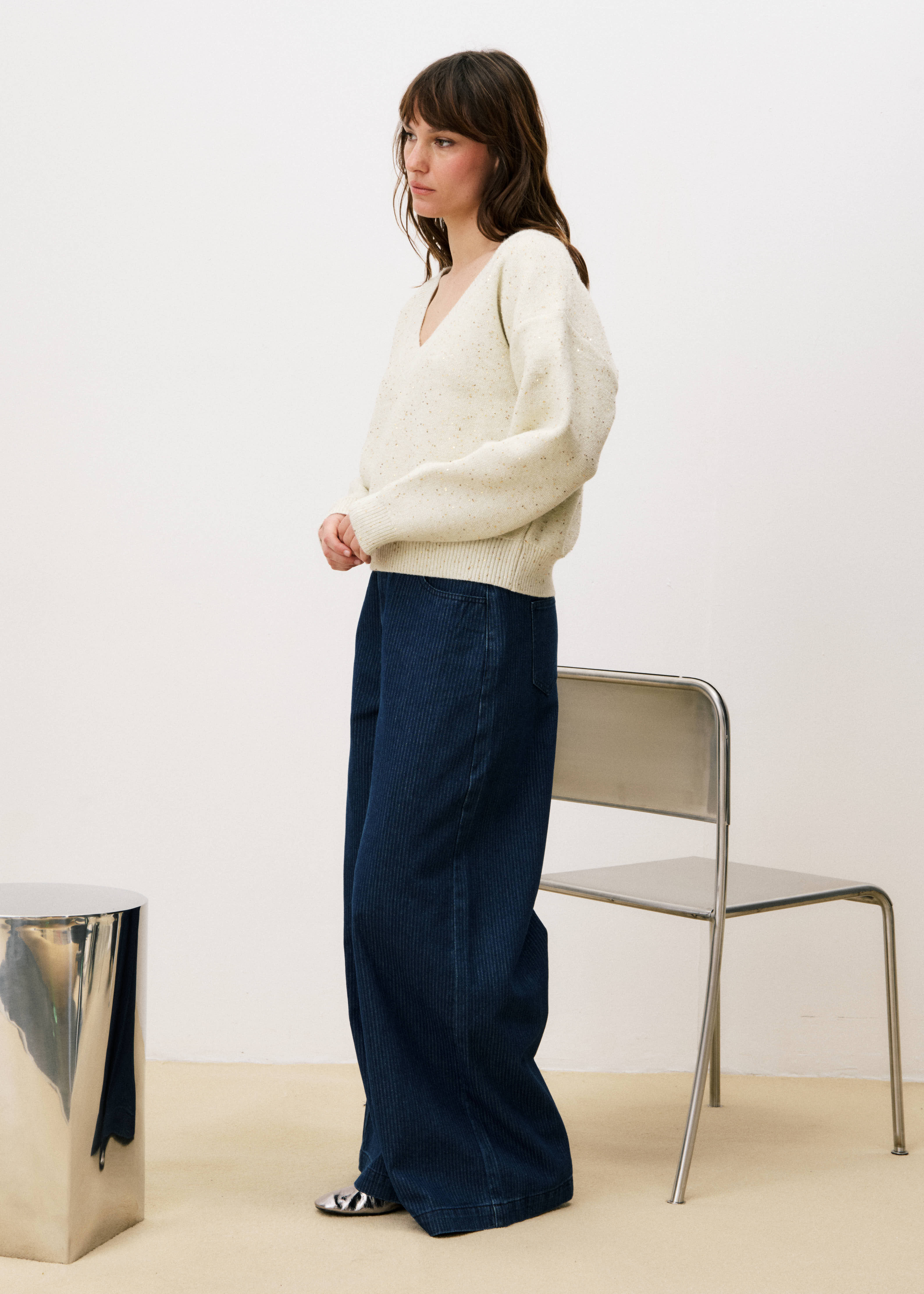 Ornella V-Neck Jumper (Cream) - Image 2