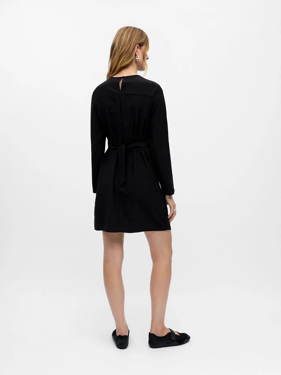 Paula Long Sleeve Mini Dress (Black) - Image 4