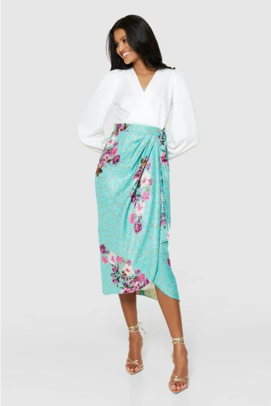 Paula Pencil Wrap Midi Dress (Turquoise) - Image 2