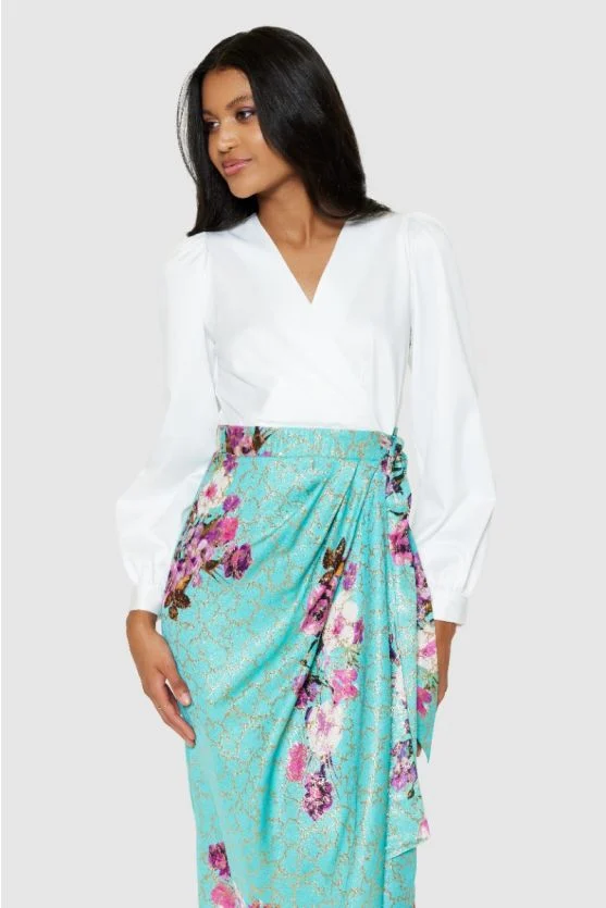 Paula Pencil Wrap Midi Dress (Turquoise) - Image 3