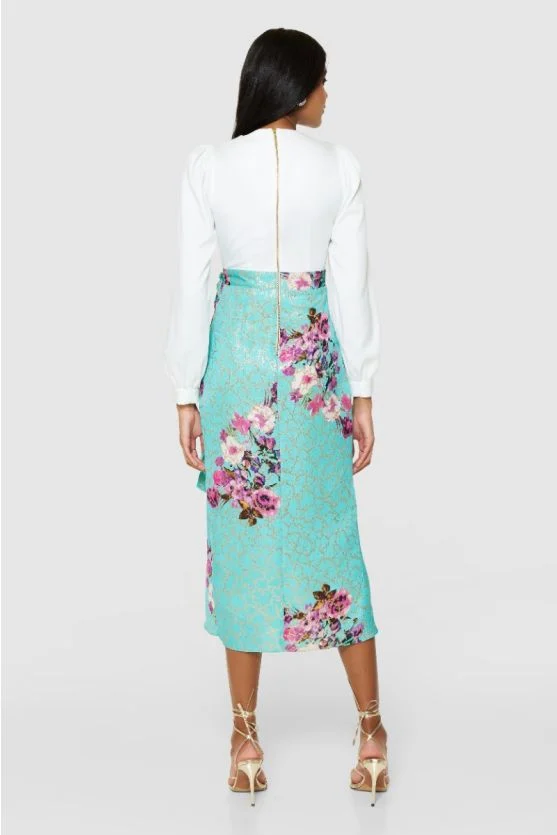 Paula Pencil Wrap Midi Dress (Turquoise) - Image 4
