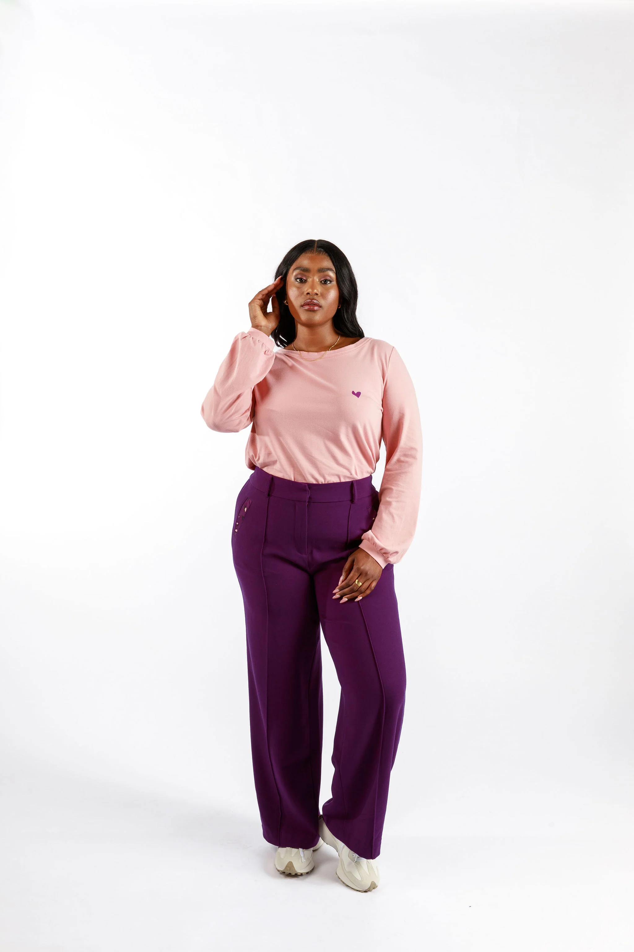 Pearl Long Sleeve Scoop Neck Top (Pink) - Image 2