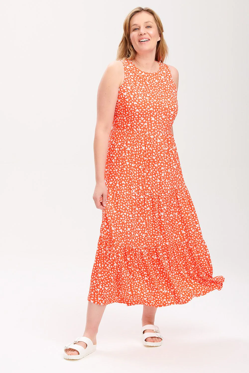 Perla Maxi Tiered Sundress- Animal Love Heart (Coral) - Image 2