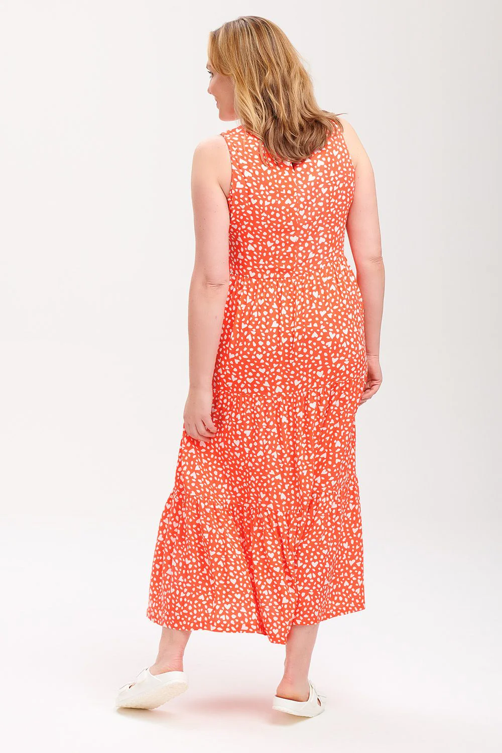 Perla Maxi Tiered Sundress- Animal Love Heart (Coral) - Image 4