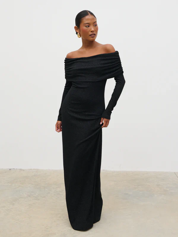 Perrie Bardot Jersey Dress (Black) - Image 3