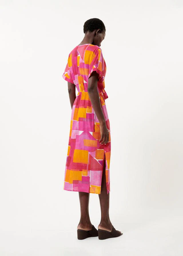 Perrine Short Sleeve Button Dress (Geo Pink) - Image 4