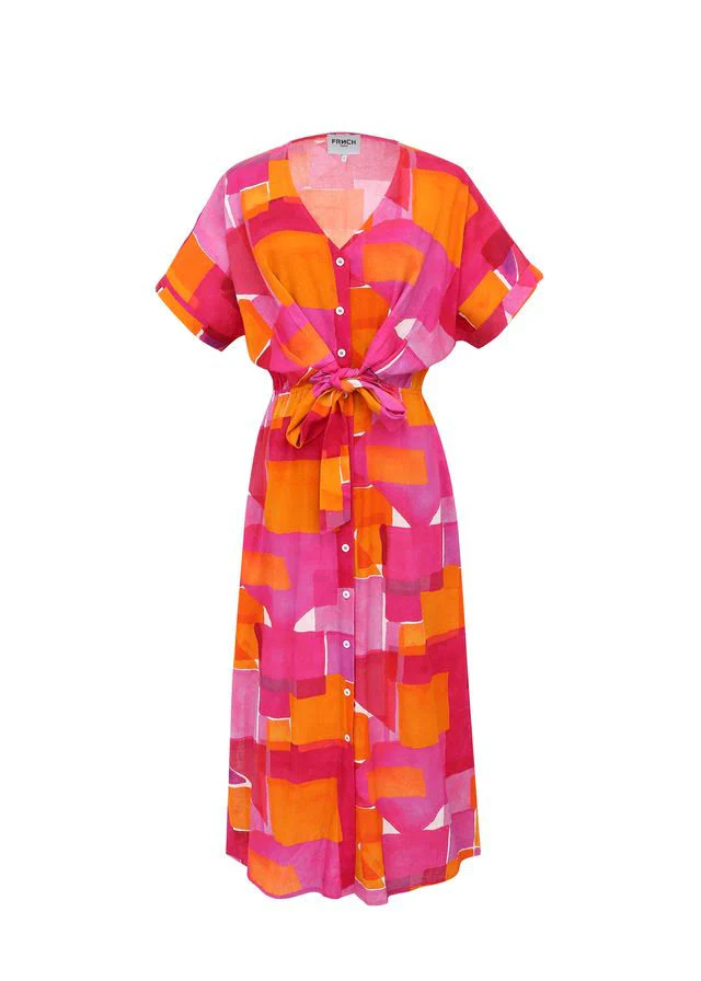 Perrine Short Sleeve Button Dress (Geo Pink) - Image 6
