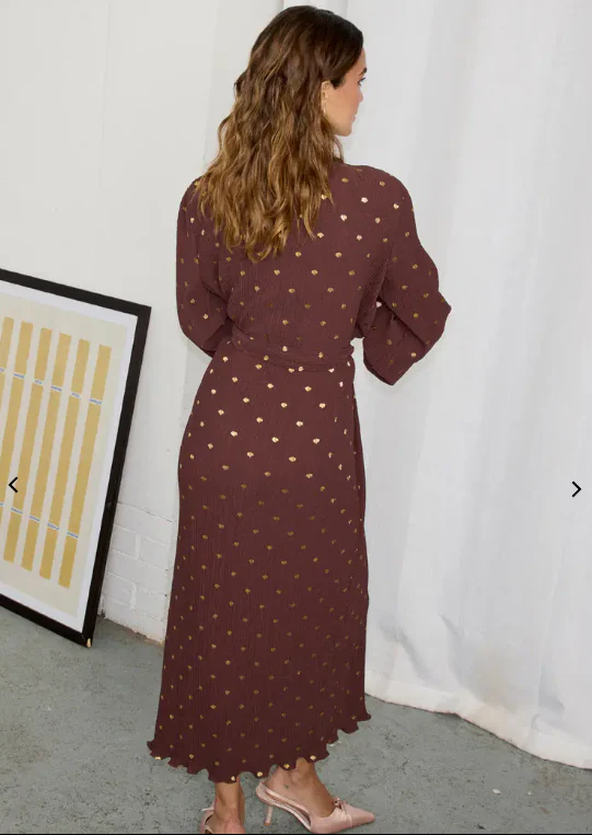 Plisse Wrap Dress (Chocolate) - Image 4