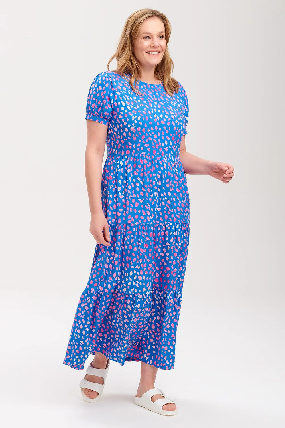 Polly Batik Maxi Tiered Dress Painterly Spot (Blue/Pink) - Image 2