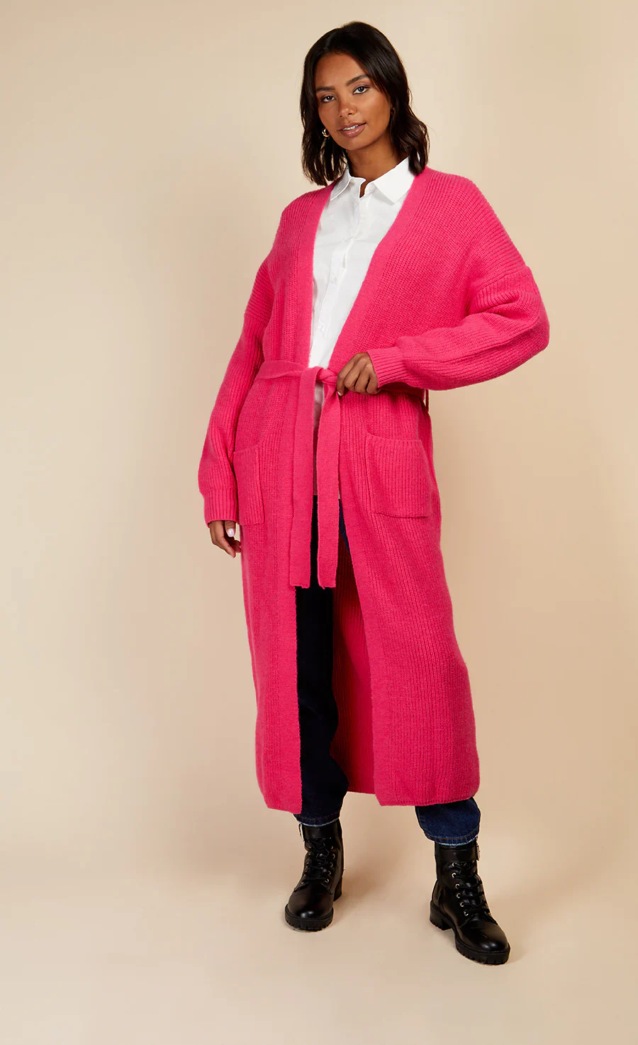 POLLY LONGLINE KNIT CARDIGAN (PINK) - Image 2