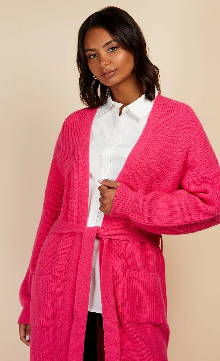 POLLY LONGLINE KNIT CARDIGAN (PINK) - Image 3