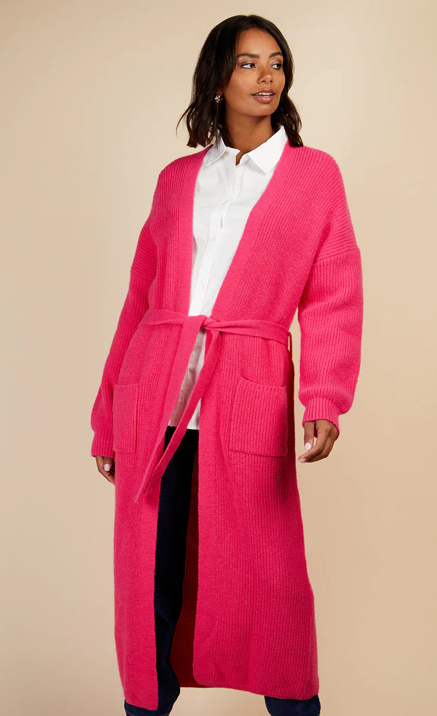POLLY LONGLINE KNIT CARDIGAN (PINK) - Image 4