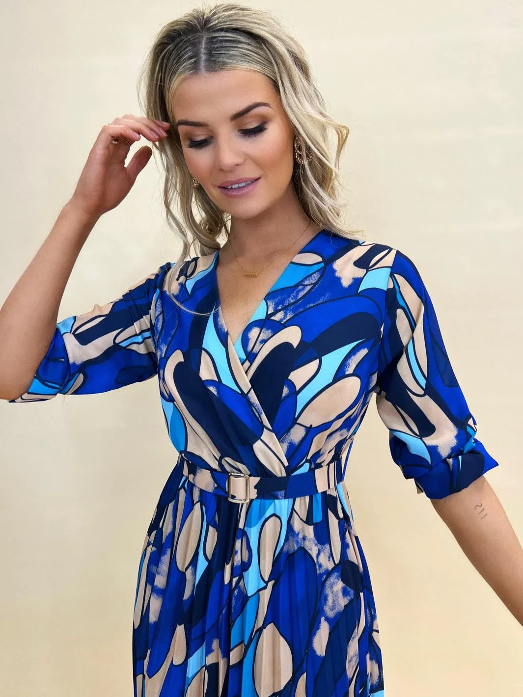 POSITANO MIDI DRESS (BLUE/CREAM) - Image 3