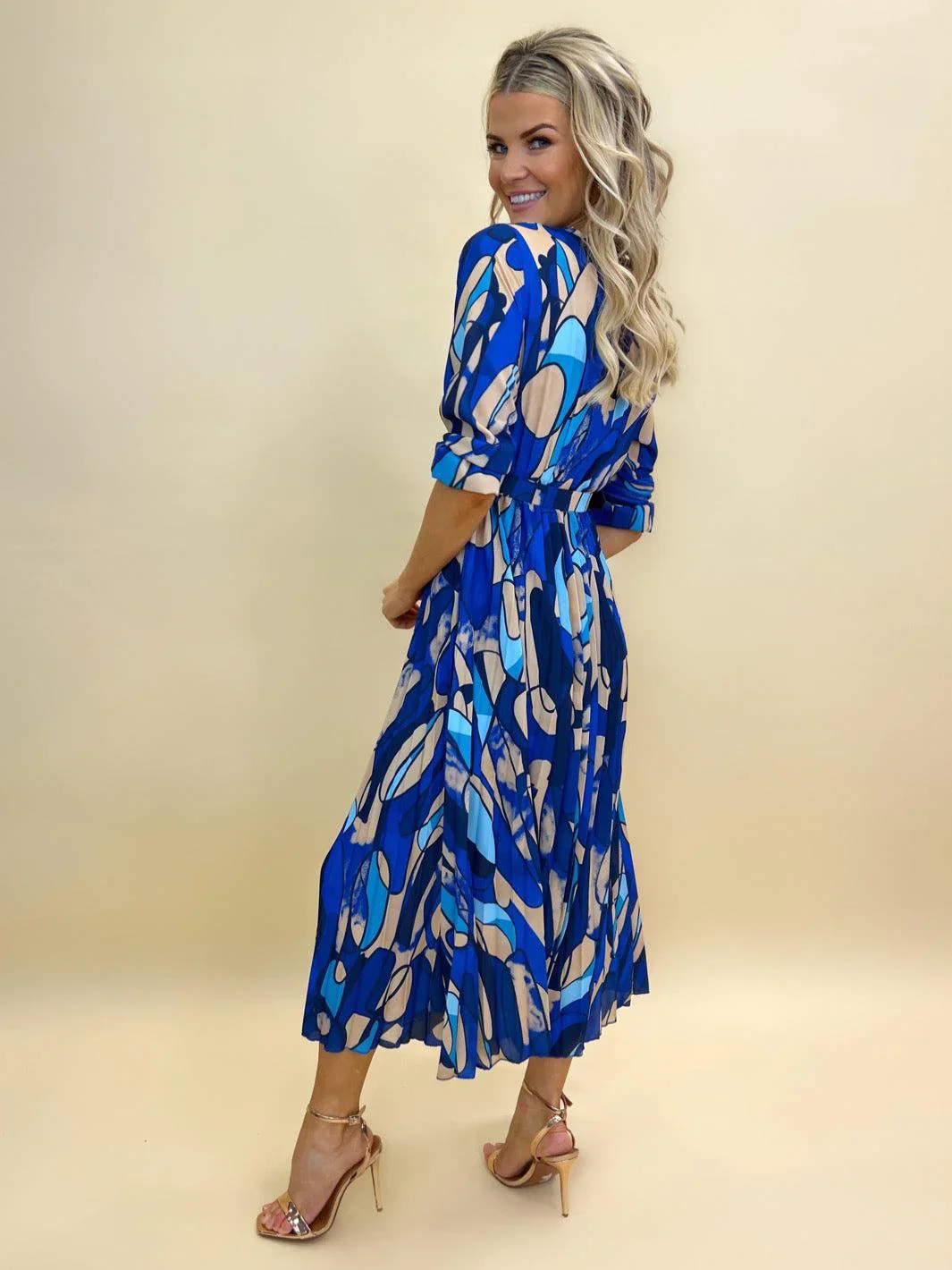 POSITANO MIDI DRESS (BLUE/CREAM) - Image 4