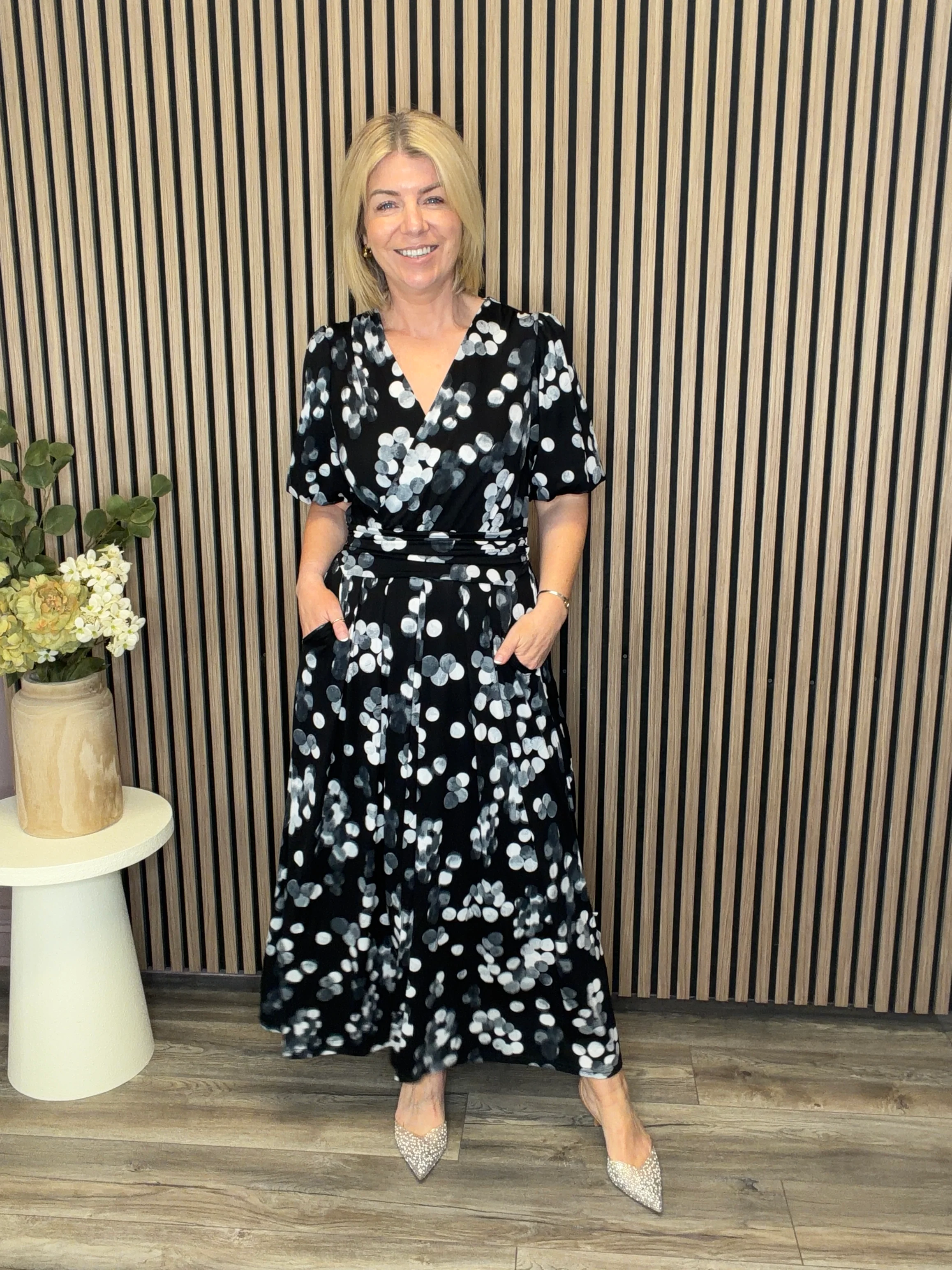 Puff Sleeve Jersey Maxi Dress (Black Spot) - Image 2