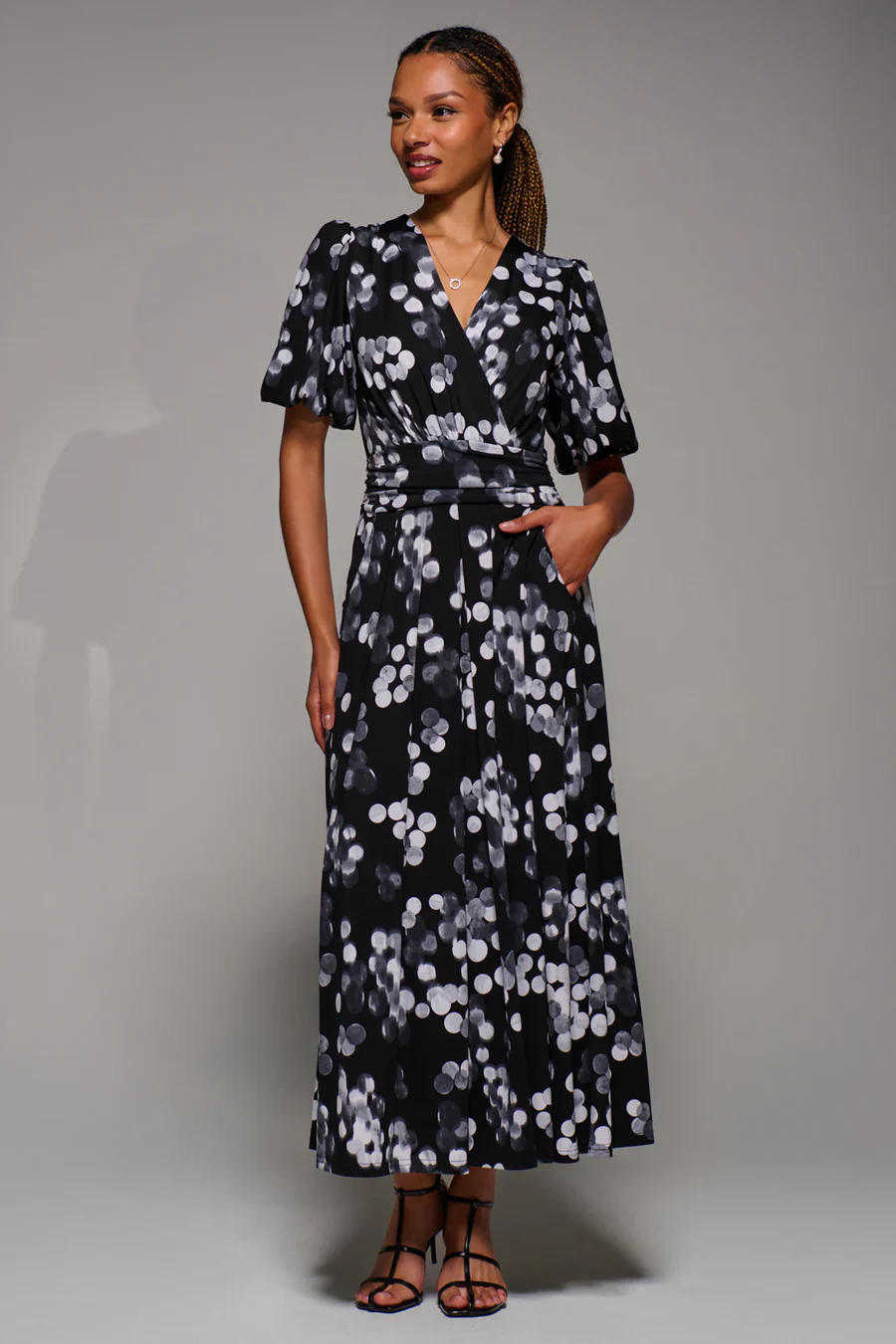 Puff Sleeve Jersey Maxi Dress (Black Spot) - Image 3
