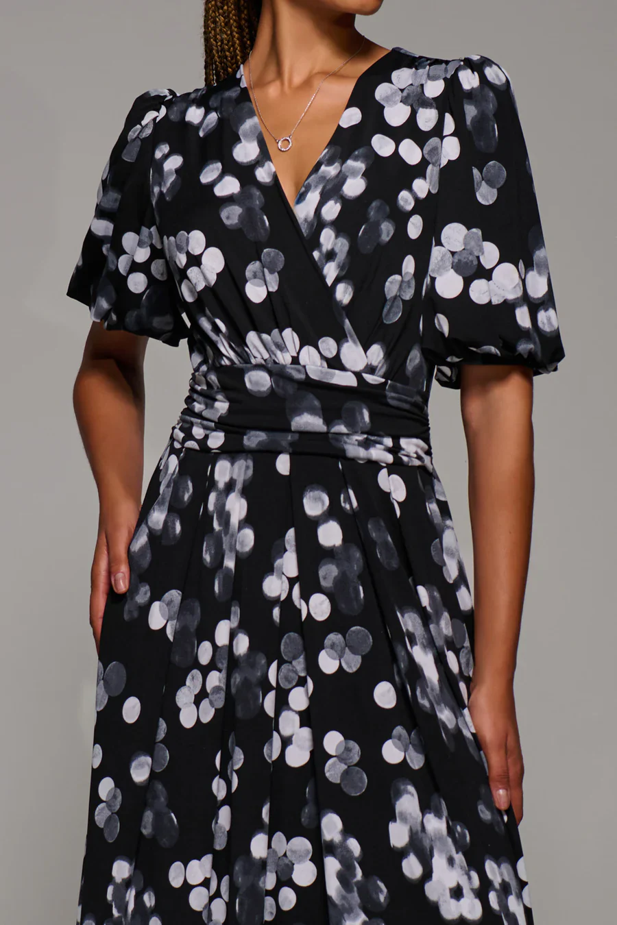 Puff Sleeve Jersey Maxi Dress (Black Spot) - Image 4
