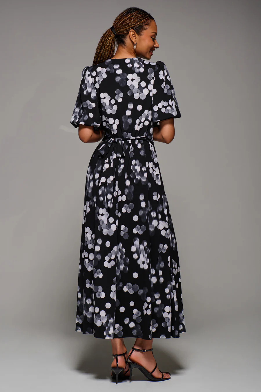 Puff Sleeve Jersey Maxi Dress (Black Spot) - Image 5